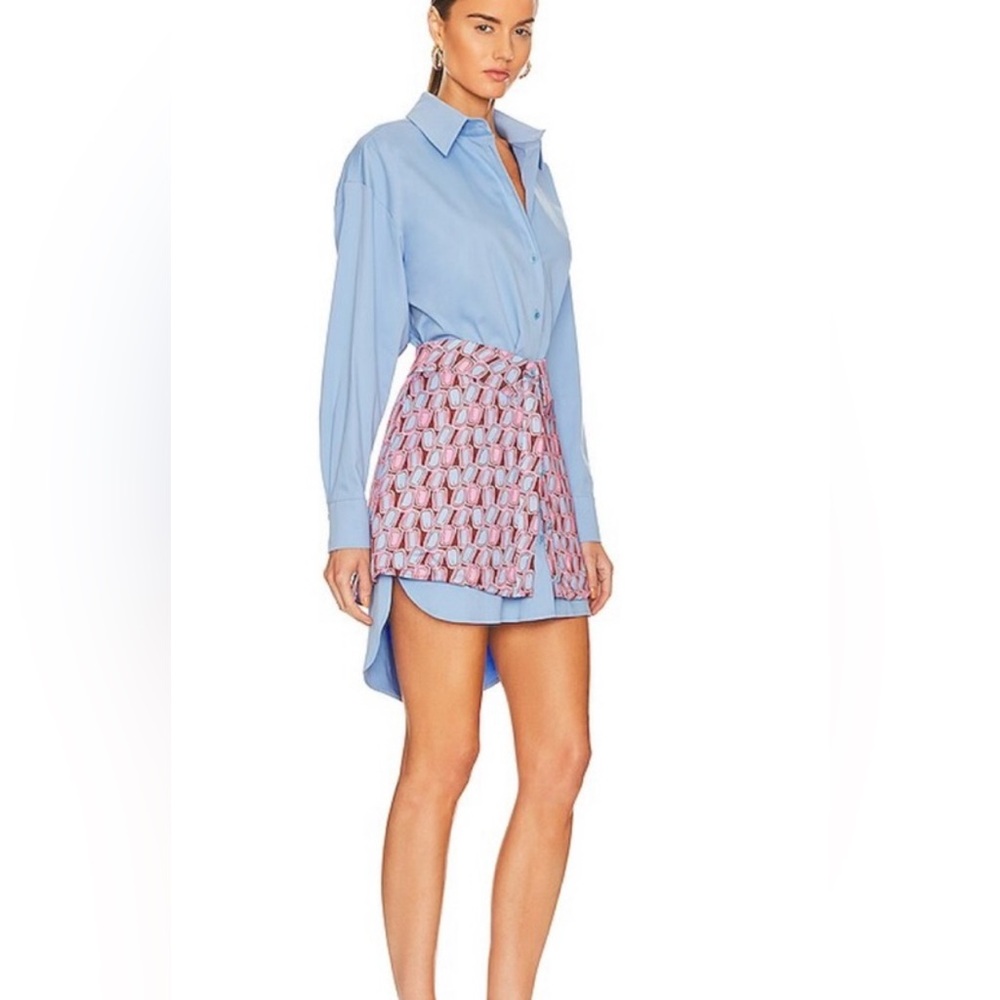 Alexis Light Blue Dress Shirt with Patterned Skirt - Picture 2 of 14